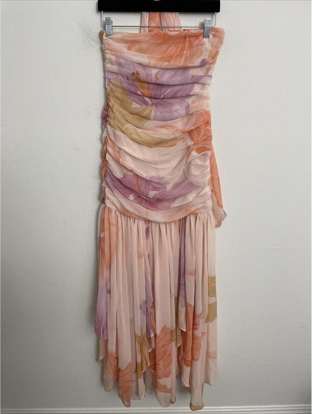 Free People Retrofete Teryn Peche Primavera Chiffon Dress strapless S $898msrp - Picture 10 of 10